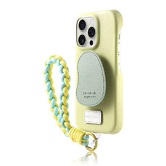 Lemon Yellow Leather iPhone Case with Phone Grip & Wrist Strap