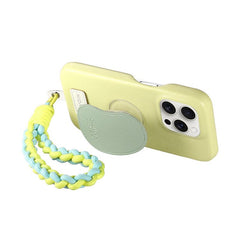 Lemon Yellow Leather iPhone Case with Phone Grip & Wrist Strap