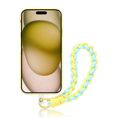 Lemon Yellow Leather iPhone Case with Phone Grip & Wrist Strap