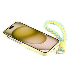 Lemon Yellow Leather iPhone Case with Phone Grip & Wrist Strap