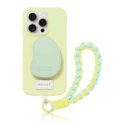 Lemon Yellow Leather iPhone Case with Phone Grip & Wrist Strap