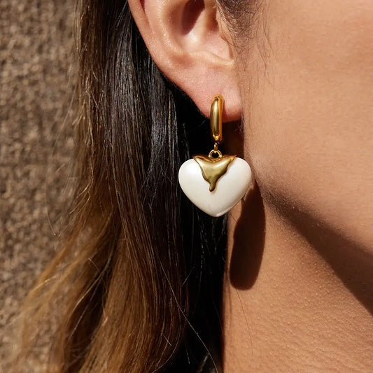 Melted Pearl Heart Hoop Earrings