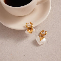 Melted Pearl Heart Hoop Earrings
