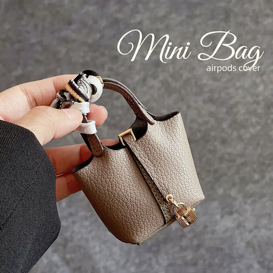 Mini Picotin Lock Bag Luxury Leather AirPods Case - milkycases - mini kelly airpod case - mini handbag airpods case - kelly airpod case