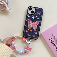 Pink Fly Denim Stitch iPhone Case