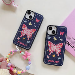 Pink Fly Denim Stitch iPhone Case