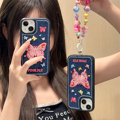 Pink Fly Denim Stitch iPhone Case