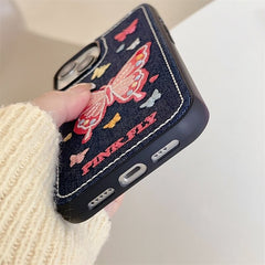 Pink Fly Denim Stitch iPhone Case