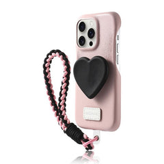 Pink Leather iPhone Case with Phone Grip & Wrist Strap