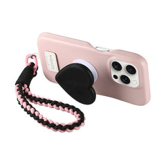 Pink Leather iPhone Case with Phone Grip & Wrist Strap