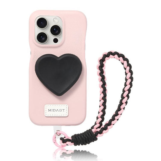 Pink Leather iPhone Case with Phone Grip & Wrist Strap