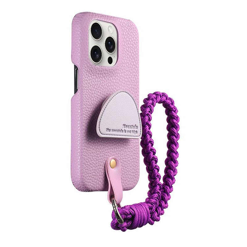 Purple Leather iPhone Case with Phone Grip & Wrist Strap