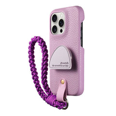 Purple Leather iPhone Case with Phone Grip & Wrist Strap