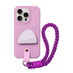 Purple Leather iPhone Case with Phone Grip & Wrist Strap