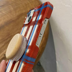 Red-Blue Vintage Plaid Pattern iPhone Case with Wood PopSocket Stand