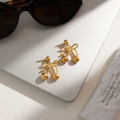 Ribbon Cherry Drop Earrings