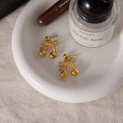 Ribbon Cherry Drop Earrings