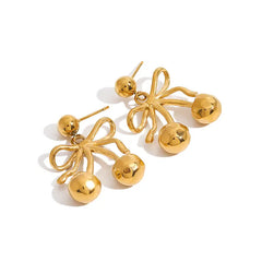 Ribbon Cherry Drop Earrings