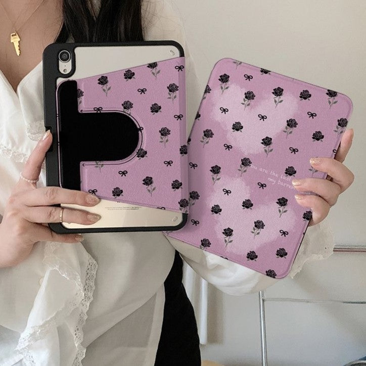 Rose Floral Print Purple iPad Case