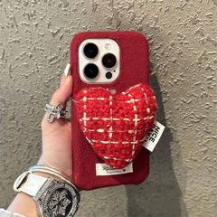 Soft Heart Stand Fabric iPhone Case