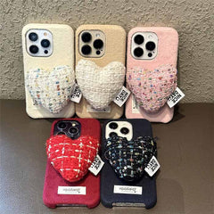 Soft Heart Stand Fabric iPhone Case