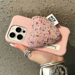 Soft Heart Stand Fabric iPhone Case