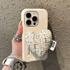 Soft Heart Stand Fabric iPhone Case