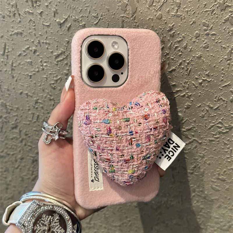 Soft Heart Stand Fabric iPhone Case