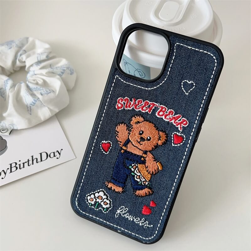 Sweet Bear Denim Stitch iPhone Case