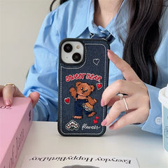 Sweet Bear Denim Stitch iPhone Case