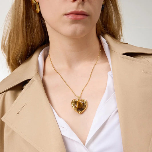 Tiger Eye Heart Pendant Necklace