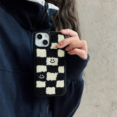 Towel Embroidery Black White Checkerboard iPhone Case