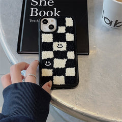 Towel Embroidery Black White Checkerboard iPhone Case