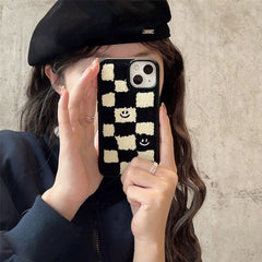 Towel Embroidery Black White Checkerboard iPhone Case