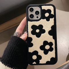 Towel Embroidery Black White Flower iPhone Case