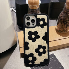 Towel Embroidery Black White Flower iPhone Case