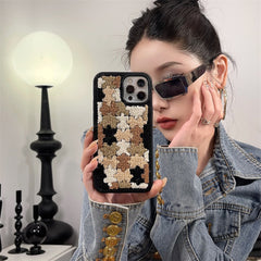 Towel Embroidery Brown Puzzle Pattern iPhone Case