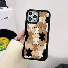 Towel Embroidery Brown Puzzle Pattern iPhone Case