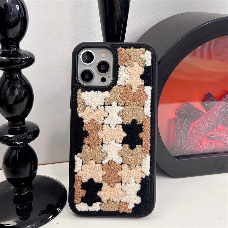 Towel Embroidery Brown Puzzle Pattern iPhone Case