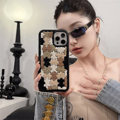 Towel Embroidery Brown Puzzle Pattern iPhone Case