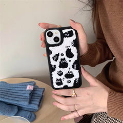 Towel Embroidery Cute Black Cat iPhone Case