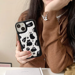 Towel Embroidery Cute Black Cat iPhone Case