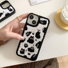 Towel Embroidery Cute Black Cat iPhone Case