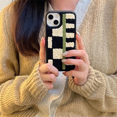 Towel Embroidery Green Stripe Black Checkerboard iPhone Case