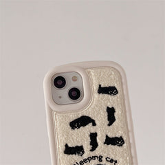 Towel Embroidery Milky Sleeping Cat iPhone Case