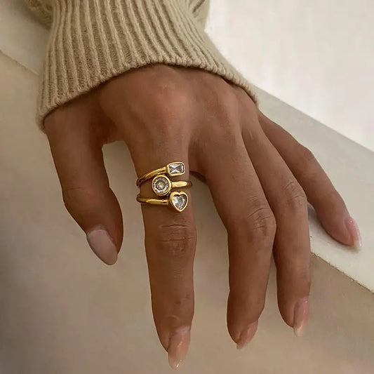 Triple Shape Clear Stone Ring