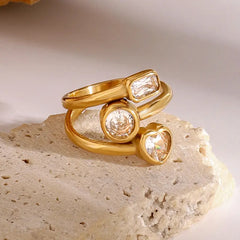 Triple Shape Clear Stone Ring