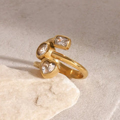 Triple Shape Clear Stone Ring