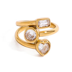 Triple Shape Clear Stone Ring
