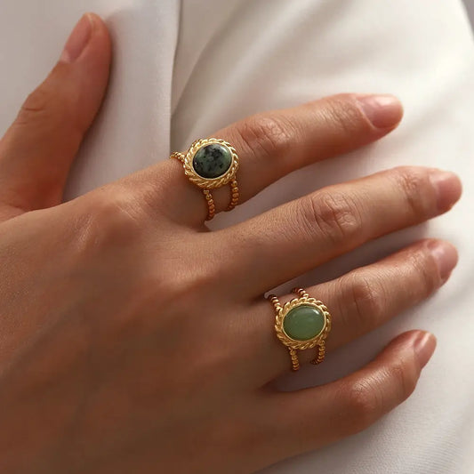 Verdant Oval Stone Ring